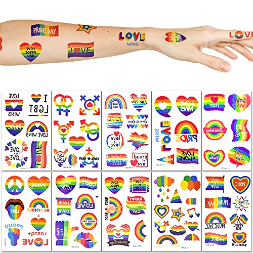 10 Sheet Pride Rainbow Tattoo Sticker Temporary Tattoo Gay Pride Parade Body Painting Party Celebration Personality Decoration Party Supplies