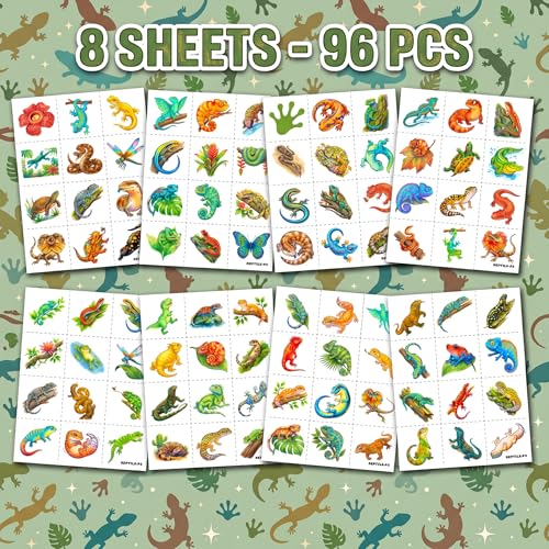96 PCS Reptile Temporary Tattoos for Kids