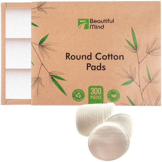 Beautiful Mind Cotton Rounds Makeup Remover Pads – Pack of 300 – Lint Free Eco-Friendly & Compostable – Use as Makeup Applicator, Nail Polish Remover, or Baby Care Pad – Kraft Box
