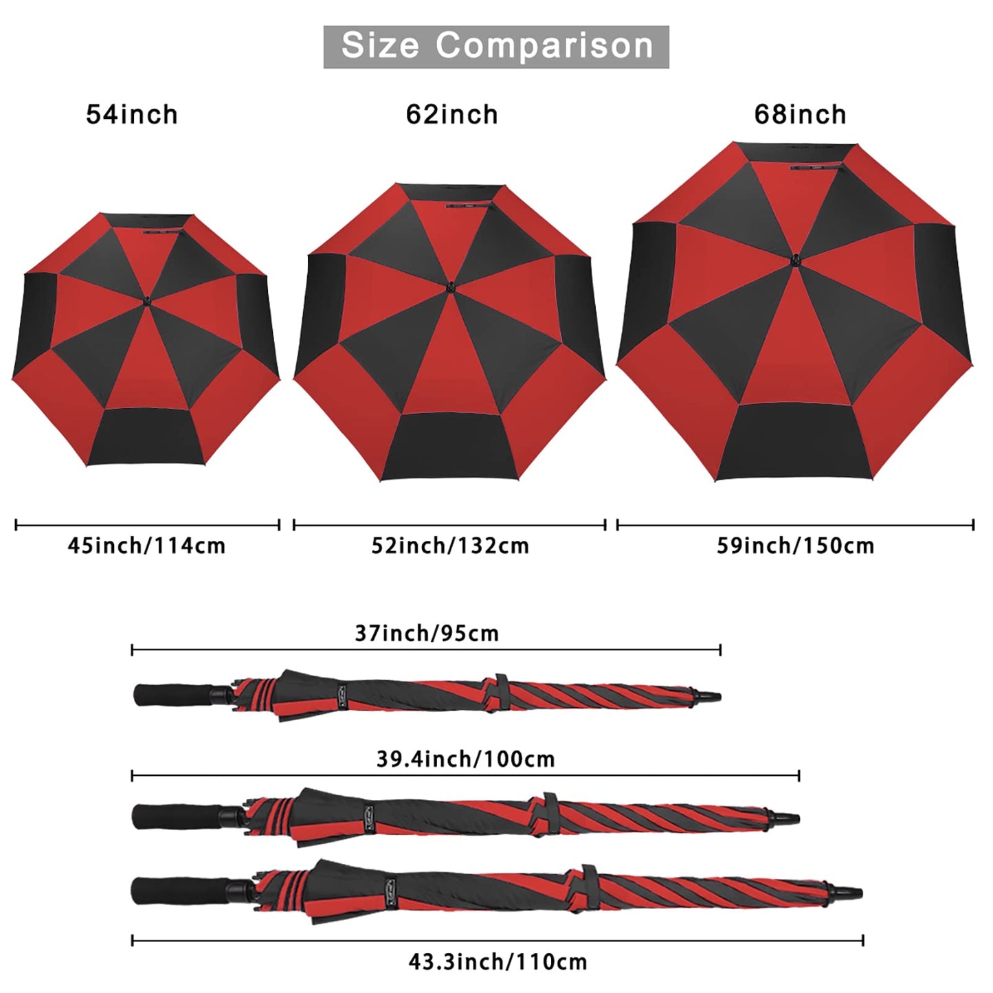 G4Free 54 Inch Automatic Open Golf Umbrella Extra Large Oversize Double Canopy Vented Windproof Waterproof Stick Umbrellas(Black/Red)