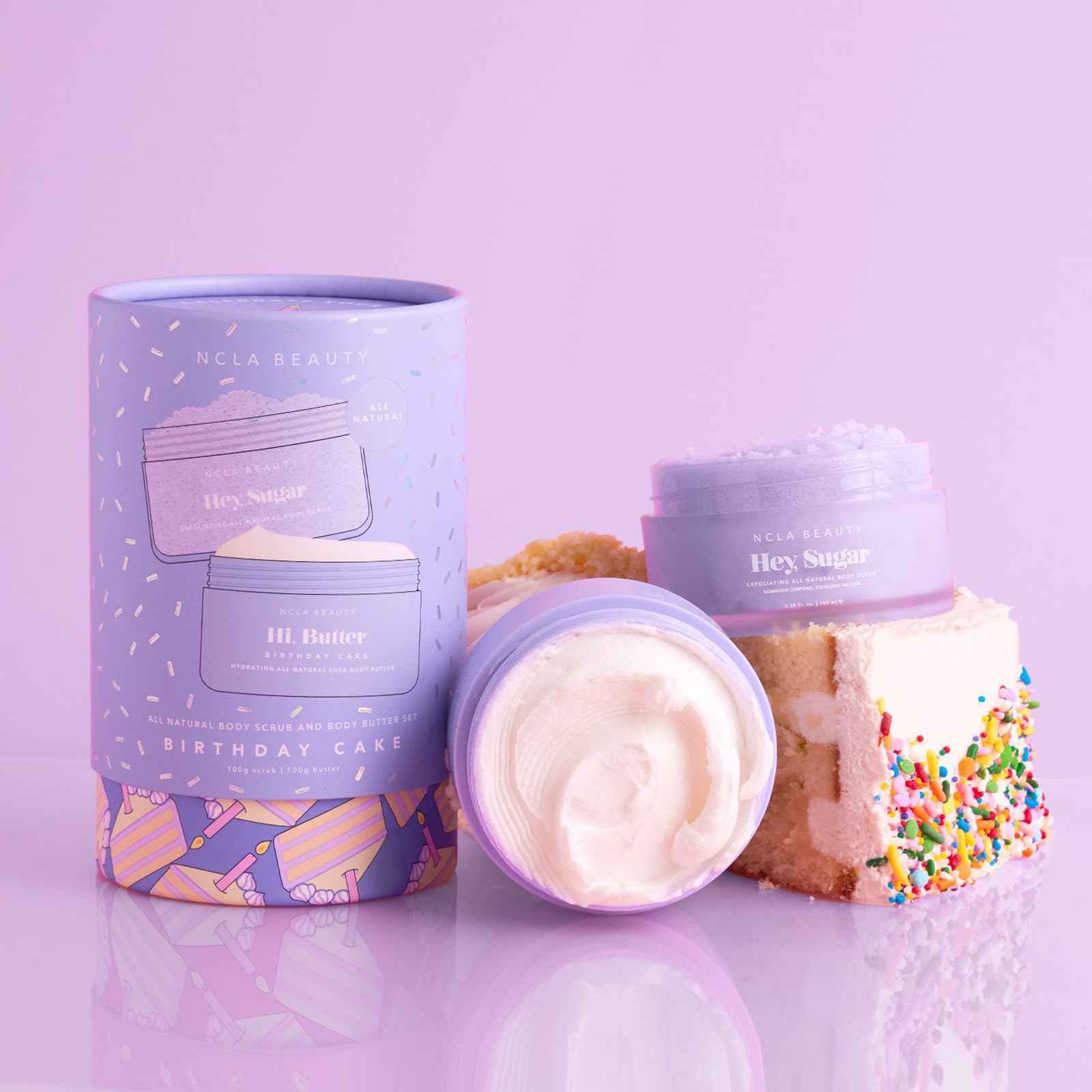 NCLA - Birthday Cake Body Care Discovery Set (Body Scrub + Body Butter) | Vegan, Cruelty-Free, Clean Skincare | Made in USA (2 Pieces; 100 mL each)