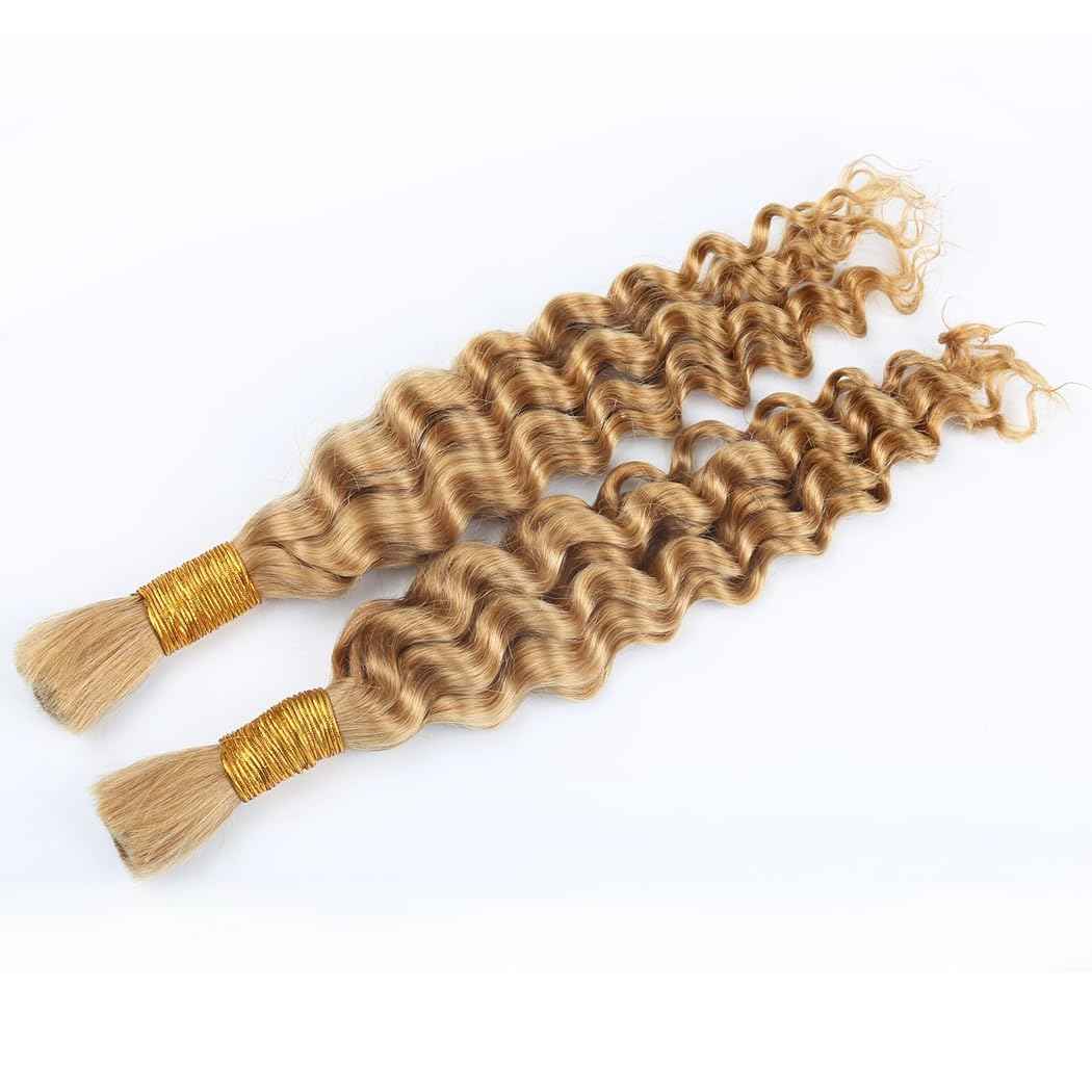 Odir Deep Wave Bulk Human Hair for Braiding No Weft 100% Unprocessed Brazilian Curly Braiding Human Hair Extensions Wet and Wavy Human Braiding Hair for Boho Braids 2 Bundles (20 Inch,27,100g)