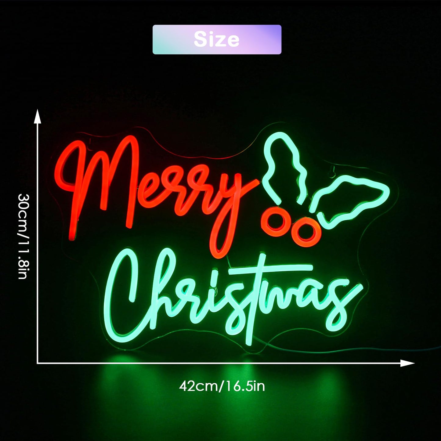 JURONGYILU Holly Berry Merry Christmas Neon Sign Red Green Xmas Led Lights for Wall Decor Usb Light Up Signs for Bedroom Home Bar Christmas Party Decorations Teens Family Gifts