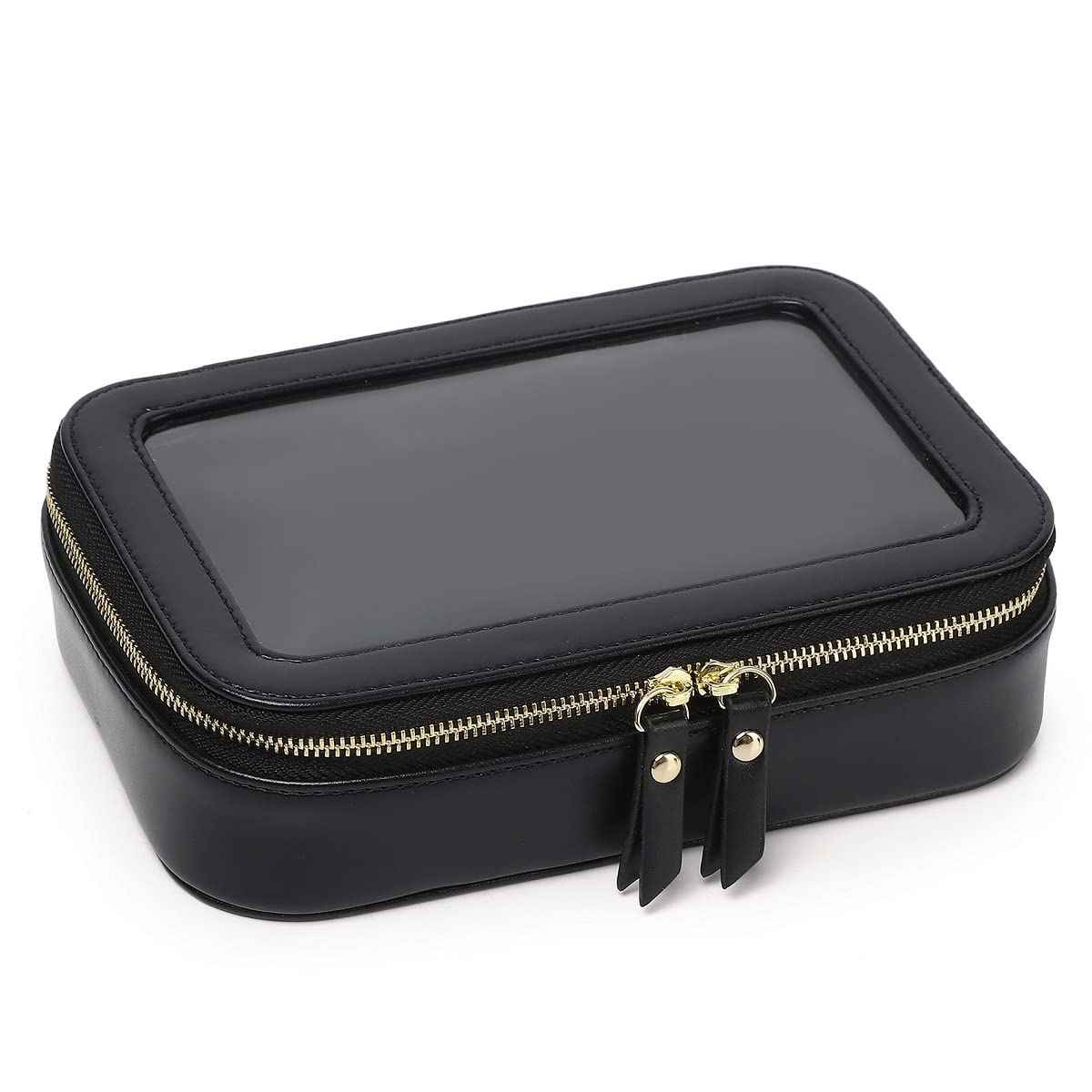 Pinkmik Clear Makeup Bag Transparent Travel Case for Cosmetics and Toiletries Women's Clear Car Bag with Zipper (Black, Small)
