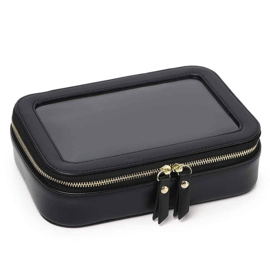 Pinkmik Clear Makeup Bag Transparent Travel Case for Cosmetics and Toiletries Women's Clear Car Bag with Zipper (Black, Small)