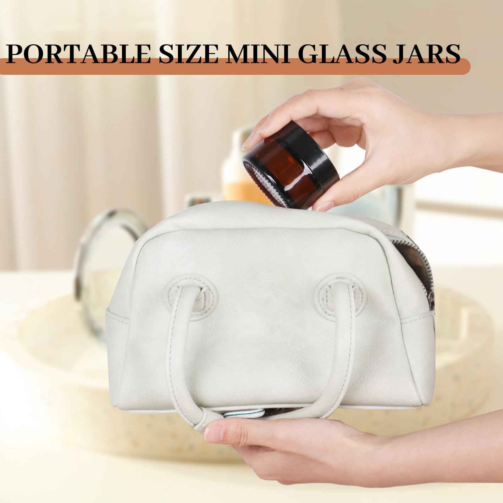 AuroTrends 1 oz Glass Jars with Lids 6Pack- Mini Amber Glass Jar/Cosmetic Containers with UV Protection,Travel Labels (30ml, Set of 6)