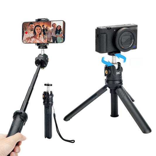 JJC 2 in 1 Extendable Mini Vlogging Tripod & Selfie Stick for Sony ZV-1 II ZV1 ZV-1F ZV1F ZV-E10 ZVE10 RX100 VII A6100 A6400 Canon EOS M50 M6 Mark II R100 R50 R10 G7X Mark II Panasonic G100 G9 & More