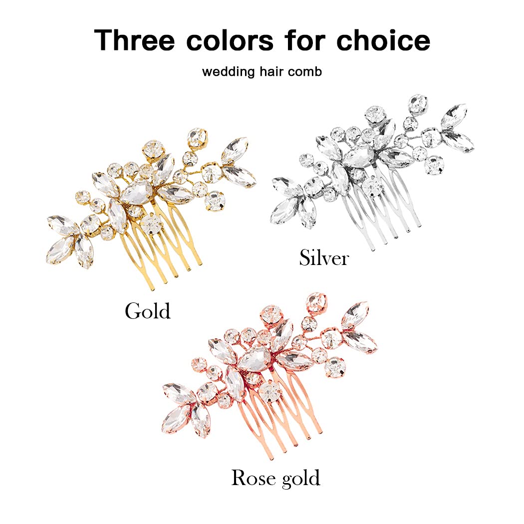 JAKAWIN Bride Wedding Hair Comb Crystal Hair Piece Rhinestone Bridal Hair Accessories for Women HC042 (Gold)