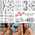 11 Sheets Tribal Black Realistic Temporary Tattoos For Women Girls, Waterproof Fake Tattoos Temporary Elephant Ganesha Lace Tattoo Kits, Lotus Mandala Flower Tatoo Sticker Neck Chest Arm Butterfly