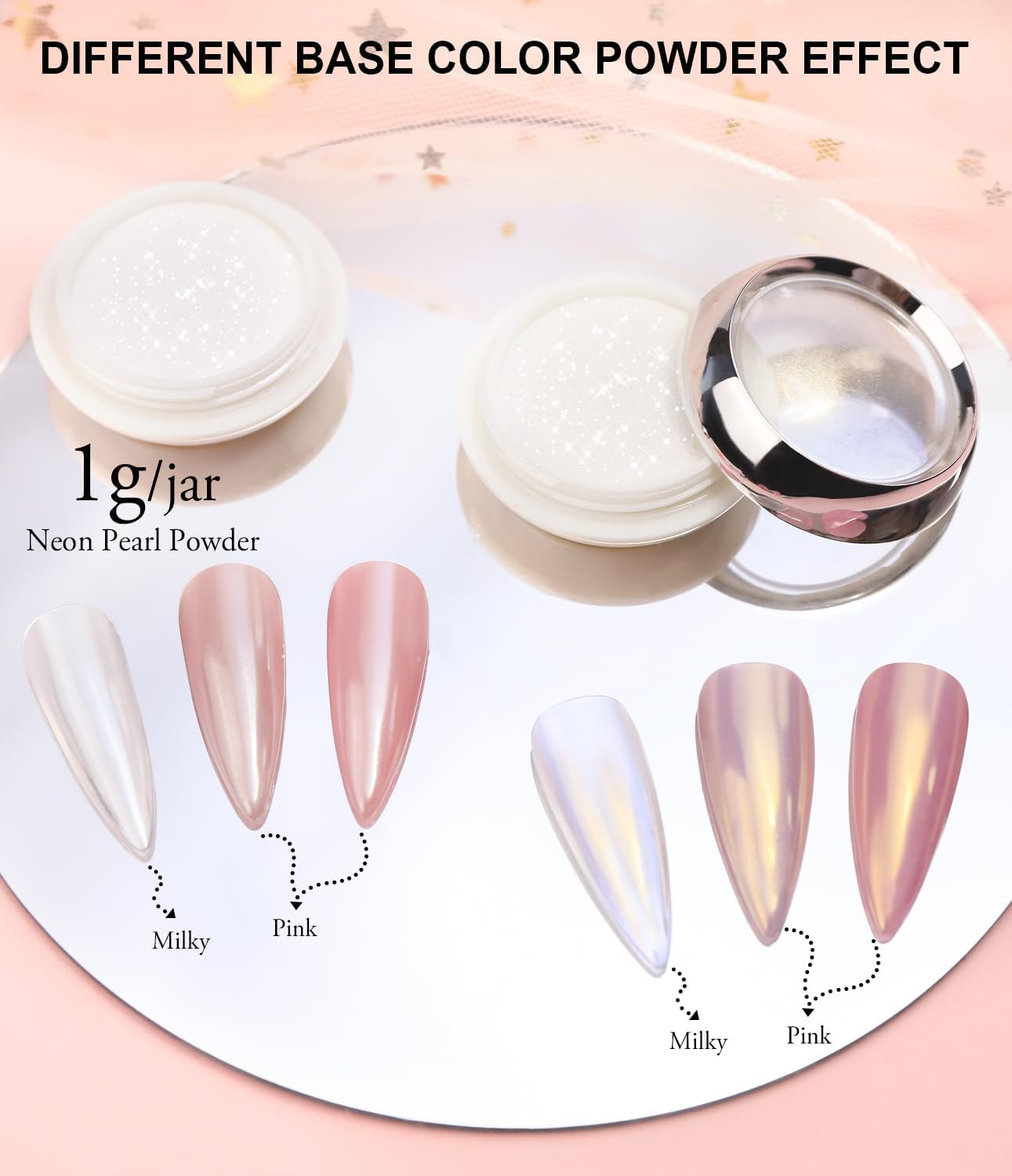 BISHENGYF Pearl Chrome Nail Powder:?�Super Mirror Effect?‘White Pearl Chrome Nail Powder Ice Transparent Aurora Chrome Nail Powder for Nails Art DIY