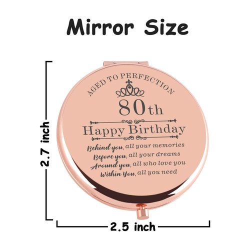 Cawnefil 80th Birthday Gifts for Women Rose Gold Compact Makeup Mirror - 80th Birthday Gift for Women, Perfect for Mom, Grandma, Sister, Friends