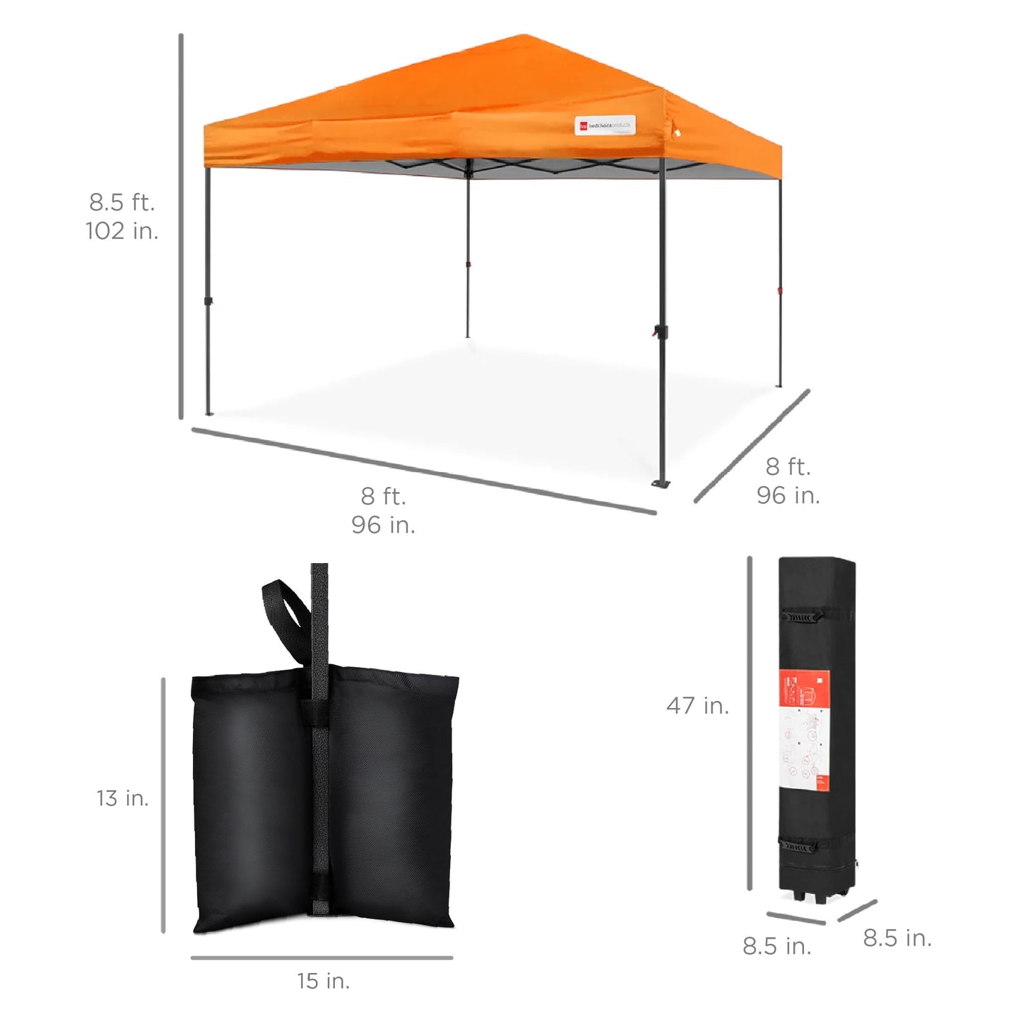 Best Choice Products 8x8ft 1-Person Setup Pop Up Canopy Tent Instant Portable Shelter w/ 1-Button Push, Case, 4 Weight Bags - Orange