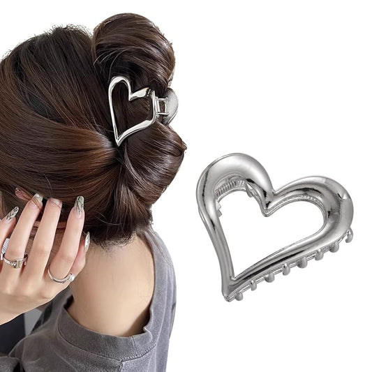 Valentine's Day Hair Clips for Women and Girls Silvery Metal Heart-Shaped Claw Clips for Thick Hair Design Claw Clip for Thick Thin Hair Valentine's Day Hair Clips for Women 1Pcs