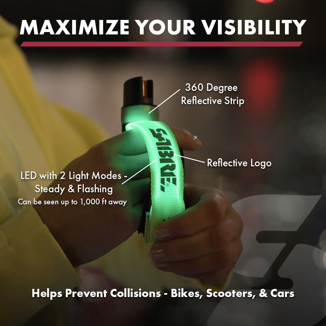 SABRE Runner Pepper Gel for Self Defense with Adjustable LED Hand Strap for Running, Always On or Flashing Light, Ambidextrous Fit, Max Strength 35 Bursts, Protect Against Multiple Threats, 0.67 fl oz