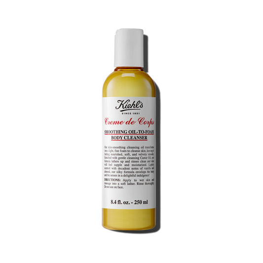 Kiehl's Creme de Corps Smoothing Oil-to-Foam Body Cleanser, Moisturizing Body Wash for Smooth & Supple Skin, with Castor Oil & Grape Seed Oil, All Skin Types, Vanilla & Almond Scent - 8.4 fl oz