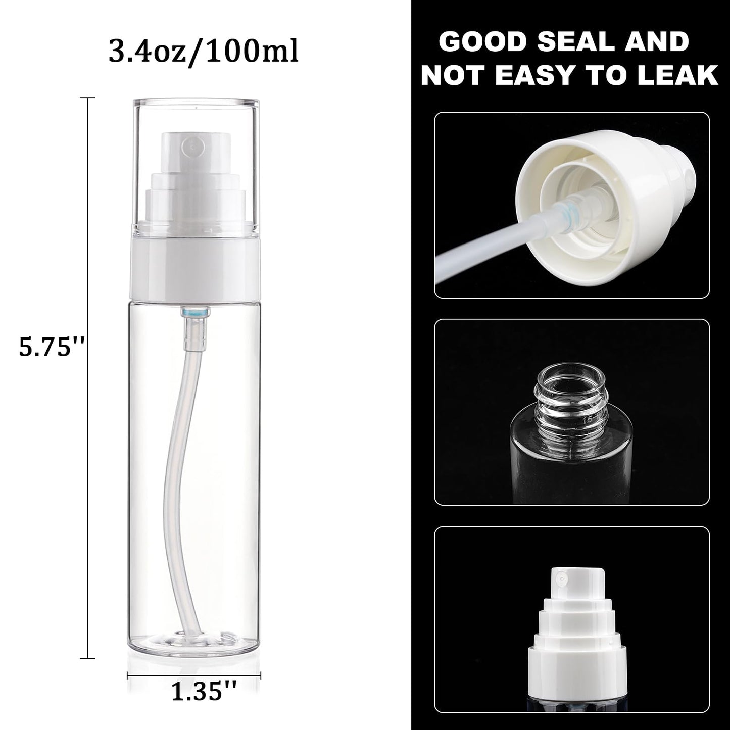 Fine Mist Spray Bottle Plastic Spray Bottles 3.4oz/100ml 2Pack Makeup Setting Sprayer TSA Approved Empty Cosmetic Refillable Travel Bottle Water Perfume Essential Oils Skincare Makeup Lotion Hair Mist