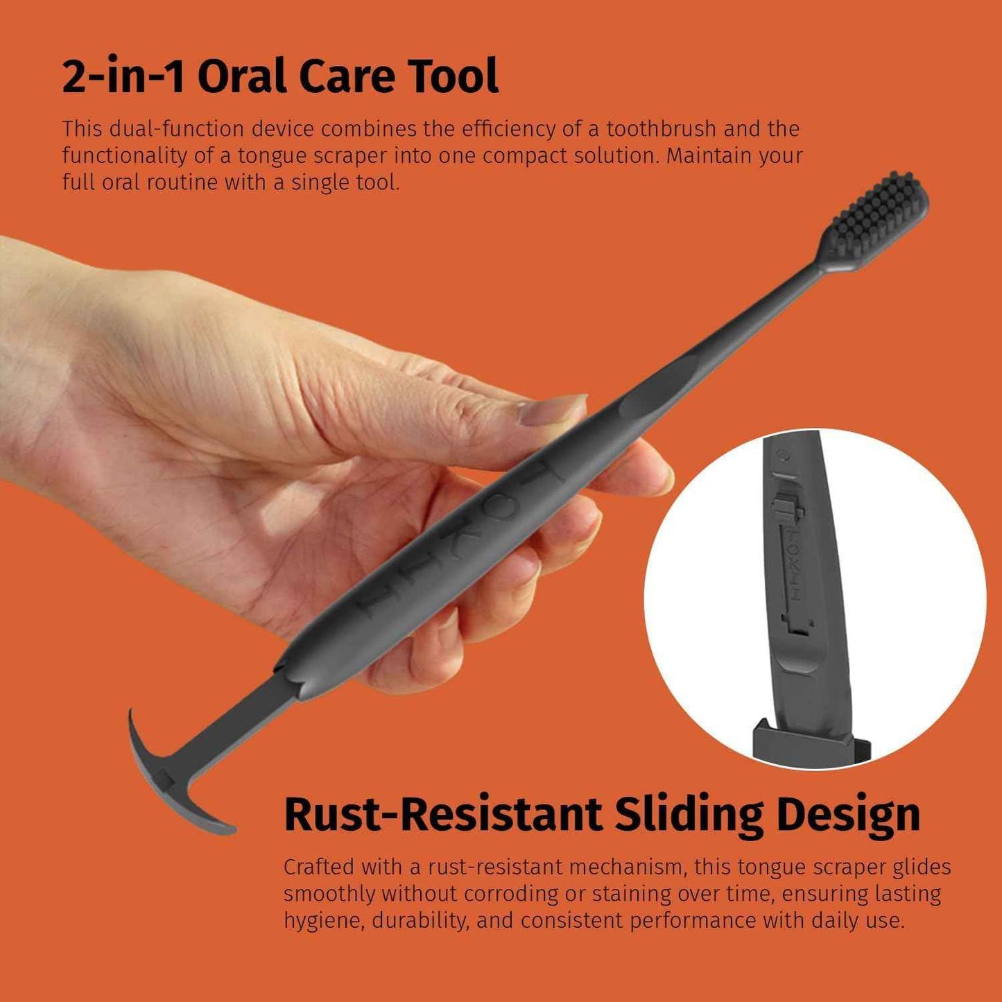 TOKII Tongue Scraper Cleaner Charcoal Bristles Toothbrush for Bad Breath with Waterproof Pouch for Travel, Hygienic Stand and Enviromentally Friendly