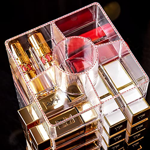 Sooyee 360 Degree Spinning Lipstick Organizer Holder 53 Spaces,Acrylic Cosmetic Display Cases for Lipstick, Brushes, Bottles, and more,Clear