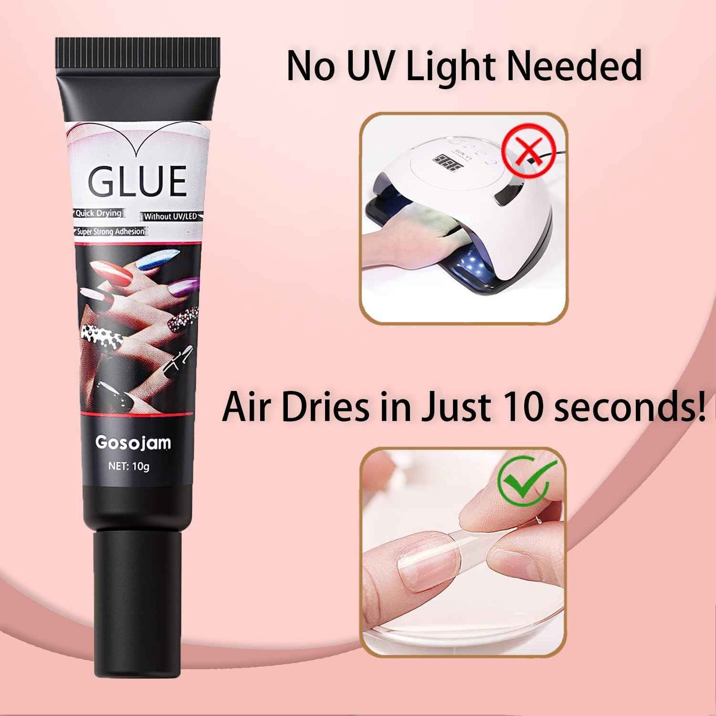 Super Strong Nail Glue for Acrylic Press-On Nails - No UV Light Needed, Fast-Drying, Professional Durable & Water-Resistant Nails Glue, Long-Lasting Semi-Solid