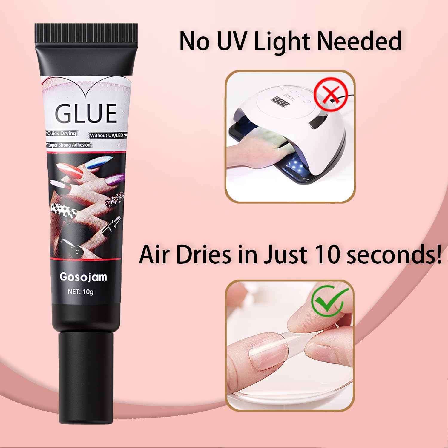 Super Strong Nail Glue for Acrylic Press-On Nails - No UV Light Needed, Fast-Drying, Professional Durable & Water-Resistant Nails Glue, Long-Lasting Semi-Solid