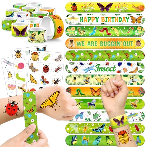 Bug Party Favors Set - 60 Pc Slap Bracelets & Tattoos for Kids