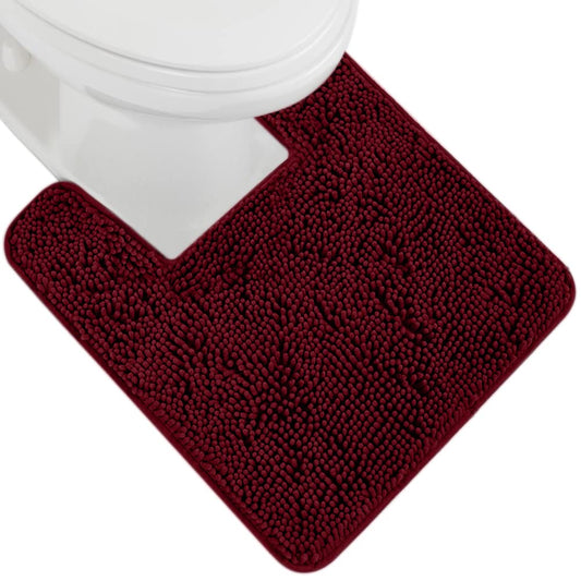 Gorilla Grip Plush Absorbent Shaggy Chenille Bath Rug Mat for Toilet Base with Rubber Backing, Machine Washable, Microfiber Bathroom Contour Mats for Toilets, Bath Room Decor Square 22.5x19.5 Burgundy