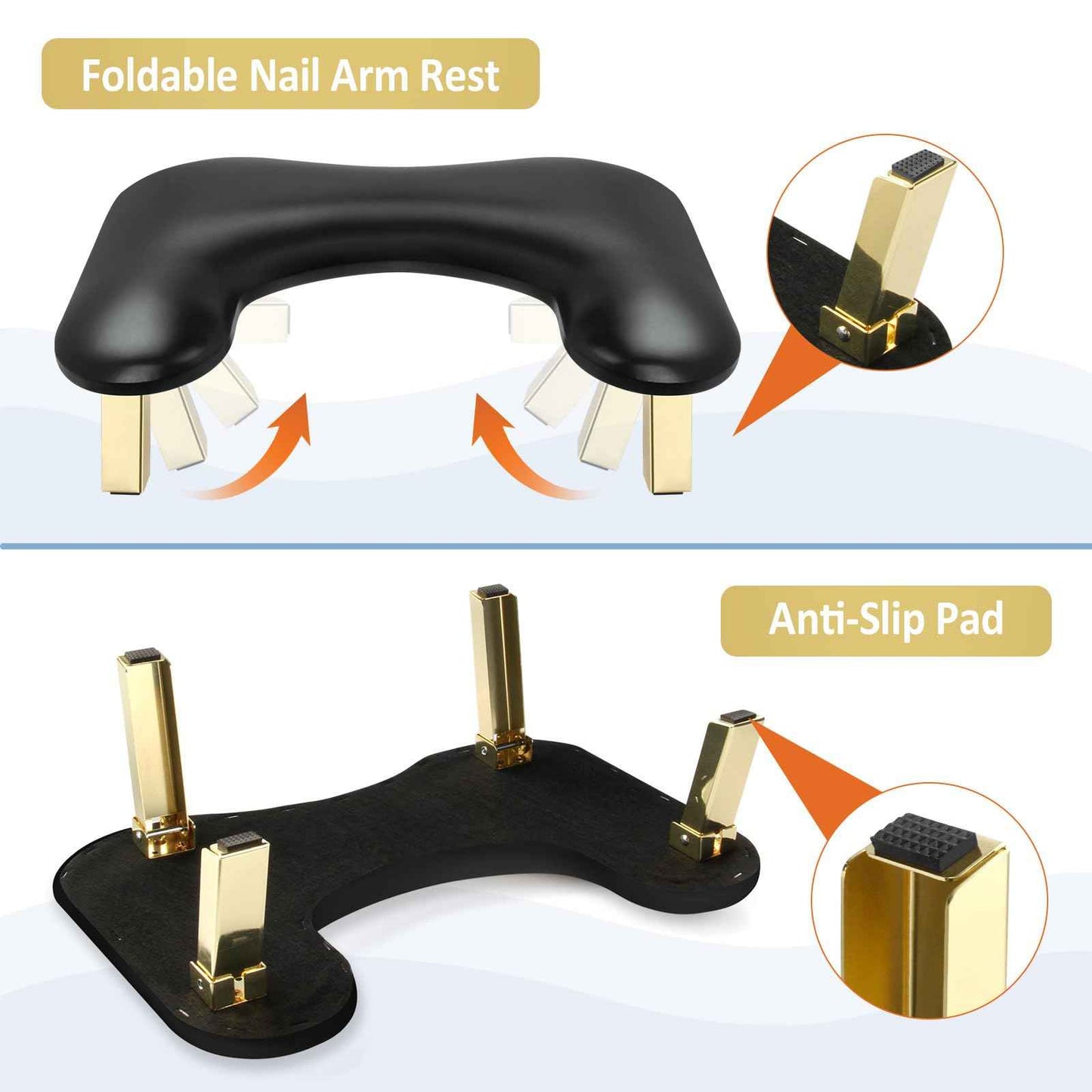 Nail Arm Rest, Arm Rest for Nails Tech, Foldable Nail Tech Client Arm Rest, PU Leather Nail Hand Rest, U Shape Manicure Hand Rests for Foot Hand Rest, Black