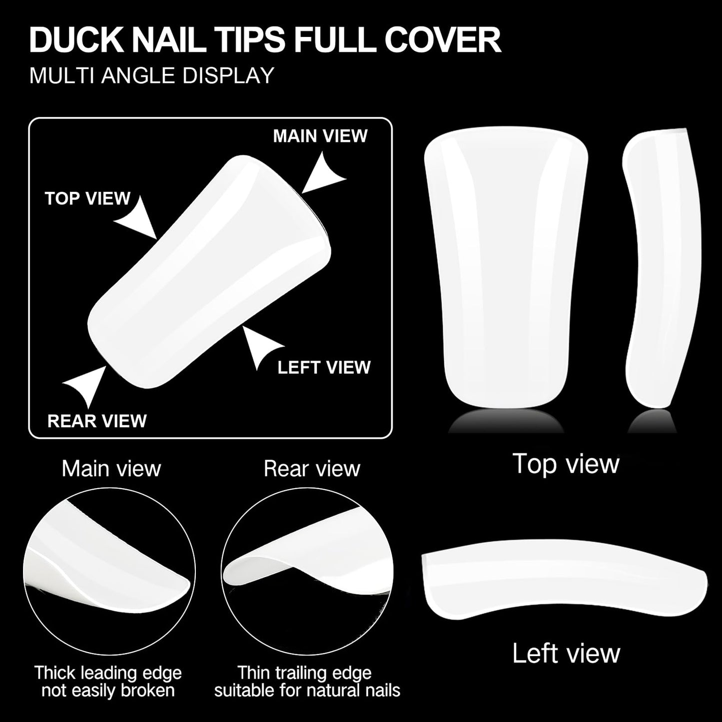 GoLashFun Duck Nail Tips for Acrylic Nails Professional,120PCS White Duck Fan Flare Full Cover Gel X False Nail Wide French Duck Full Coverage Tips