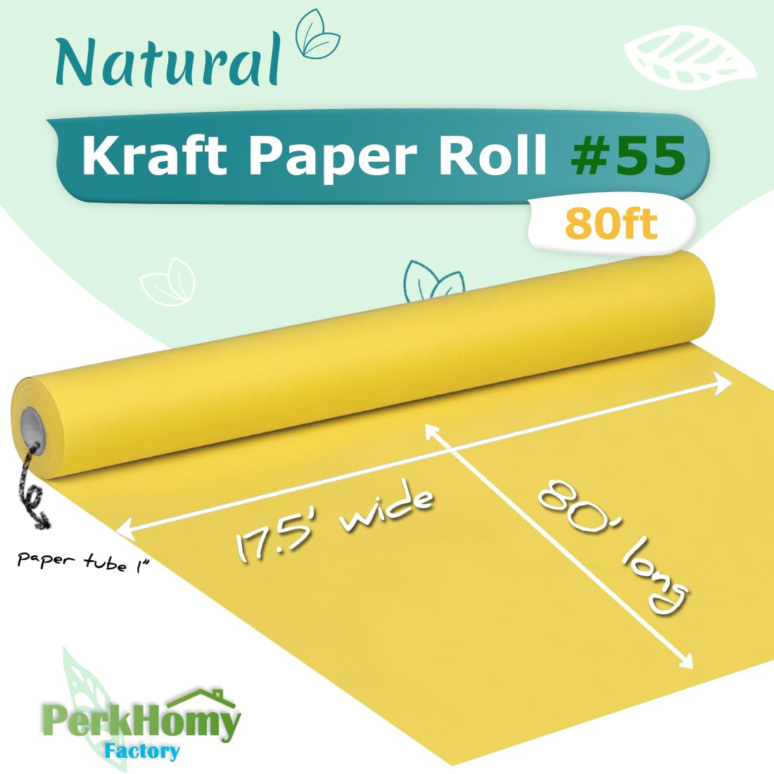 PerkHomy Lemon Yellow Kraft Paper Roll 17.5" x 960" (80') for Gift Wrapping Bouquet Flower Kids Art Painting Craft Writing Packaging Shipping 80GSM 55LB (Lemon Yellow, 17.5" x 80')