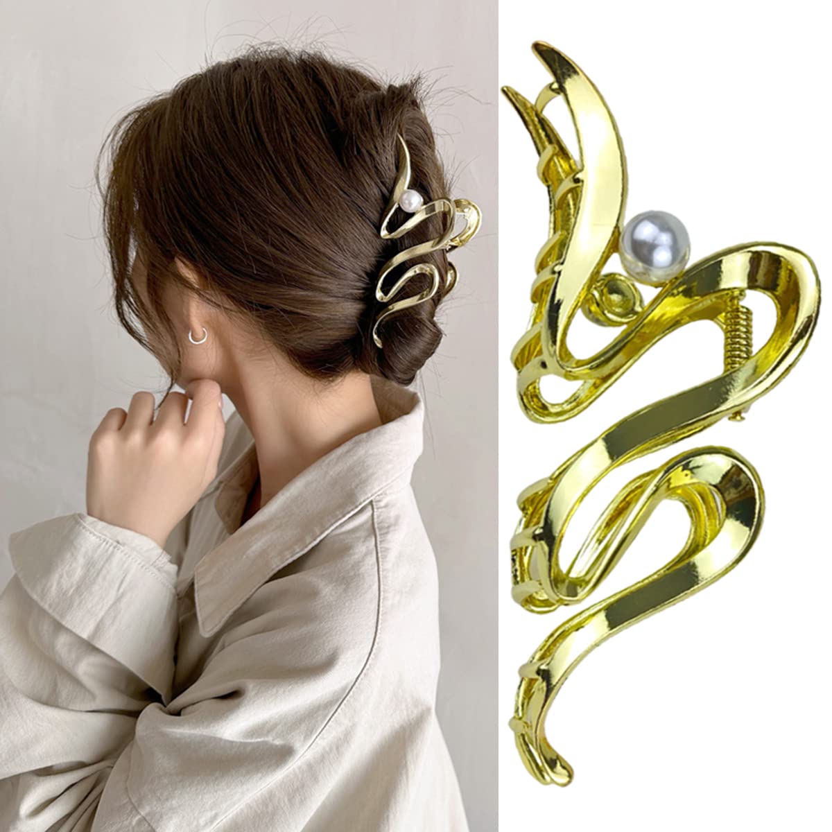 Irregular Gold Metal Hair Clips with Pearl Design - Nonslip Hair Barrette for Thick and Thin Hair, Strong Hold (gold-Pearls)