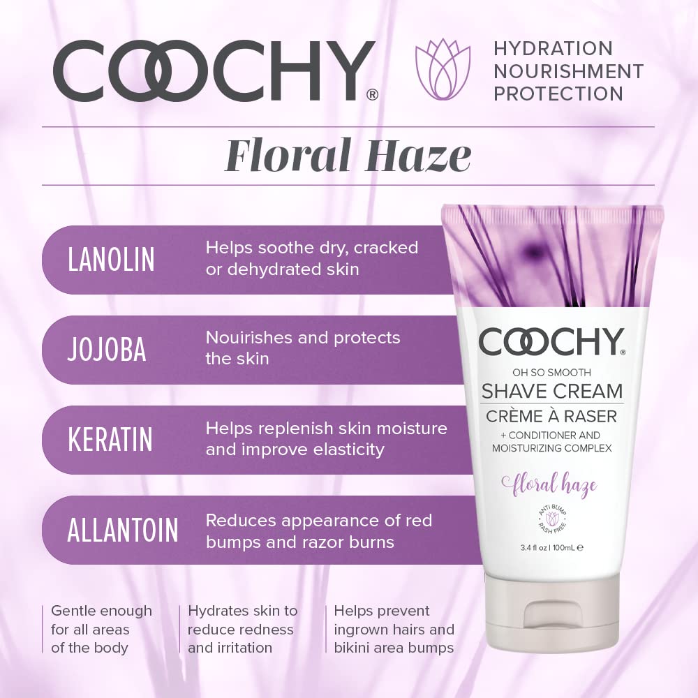 Coochy Intimate Shaving Cream | Shave Conditioner & Moisturizer for Face & Body | Ideal for Sensitive Skin Care, Anti-Bump | Floral Haze, 3.4 oz