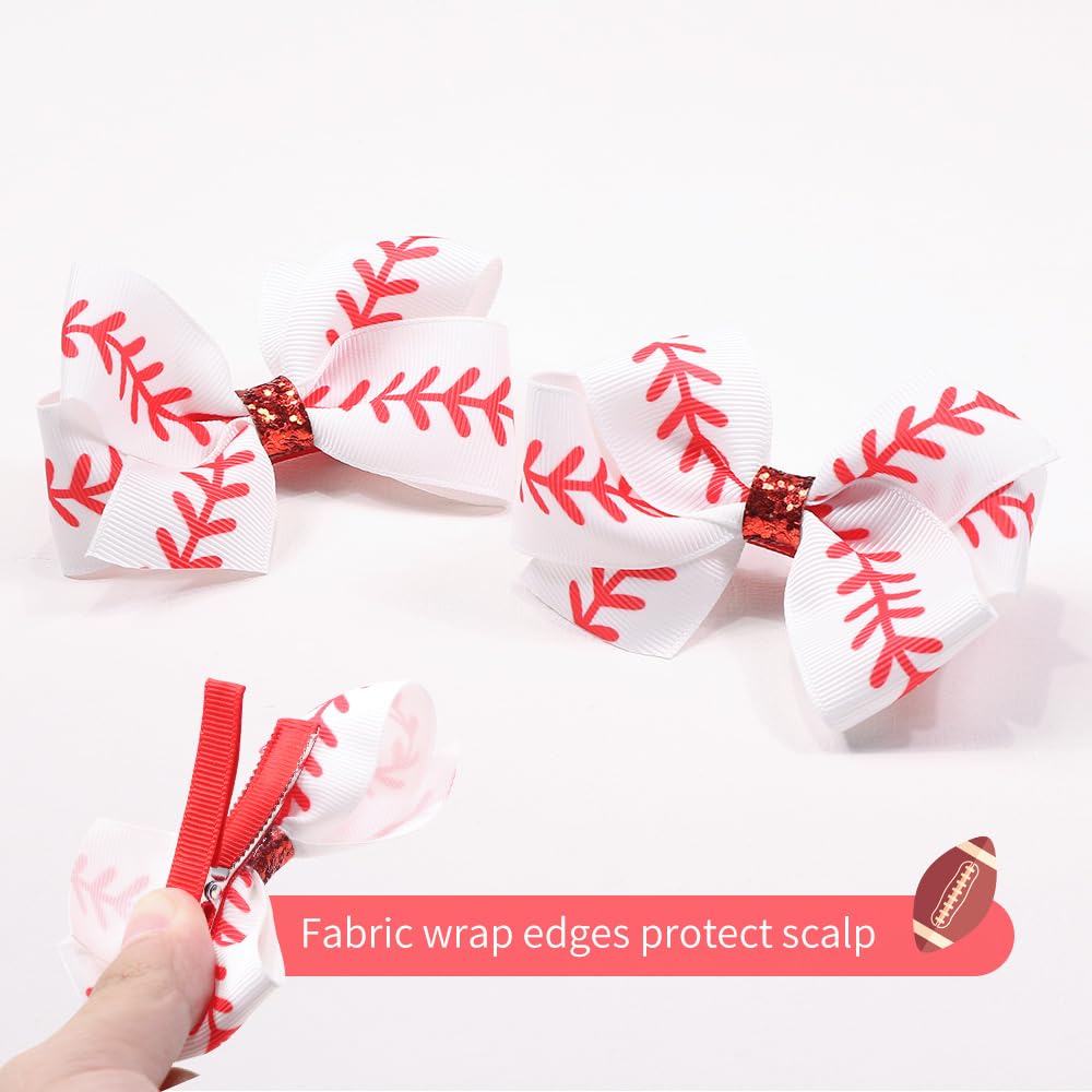 Girls Baseball-Themed Hair Clips, Barrettes and Bows Set (B4-Set 4 Pcs)