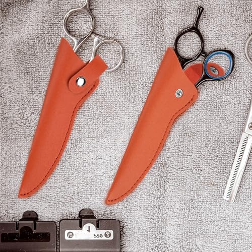 SHIDOW Orange PU Leather Scissor Sheath 2-Pack Snap