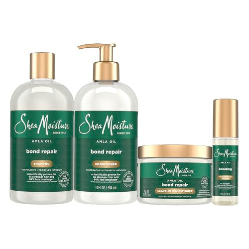 SheaMoisture Bond Repair Shampoo, Conditioner, Leave-In, & Oil 4 Pk Alma Oil to Strengthen Hair with Restorative HydroPlex Infusion