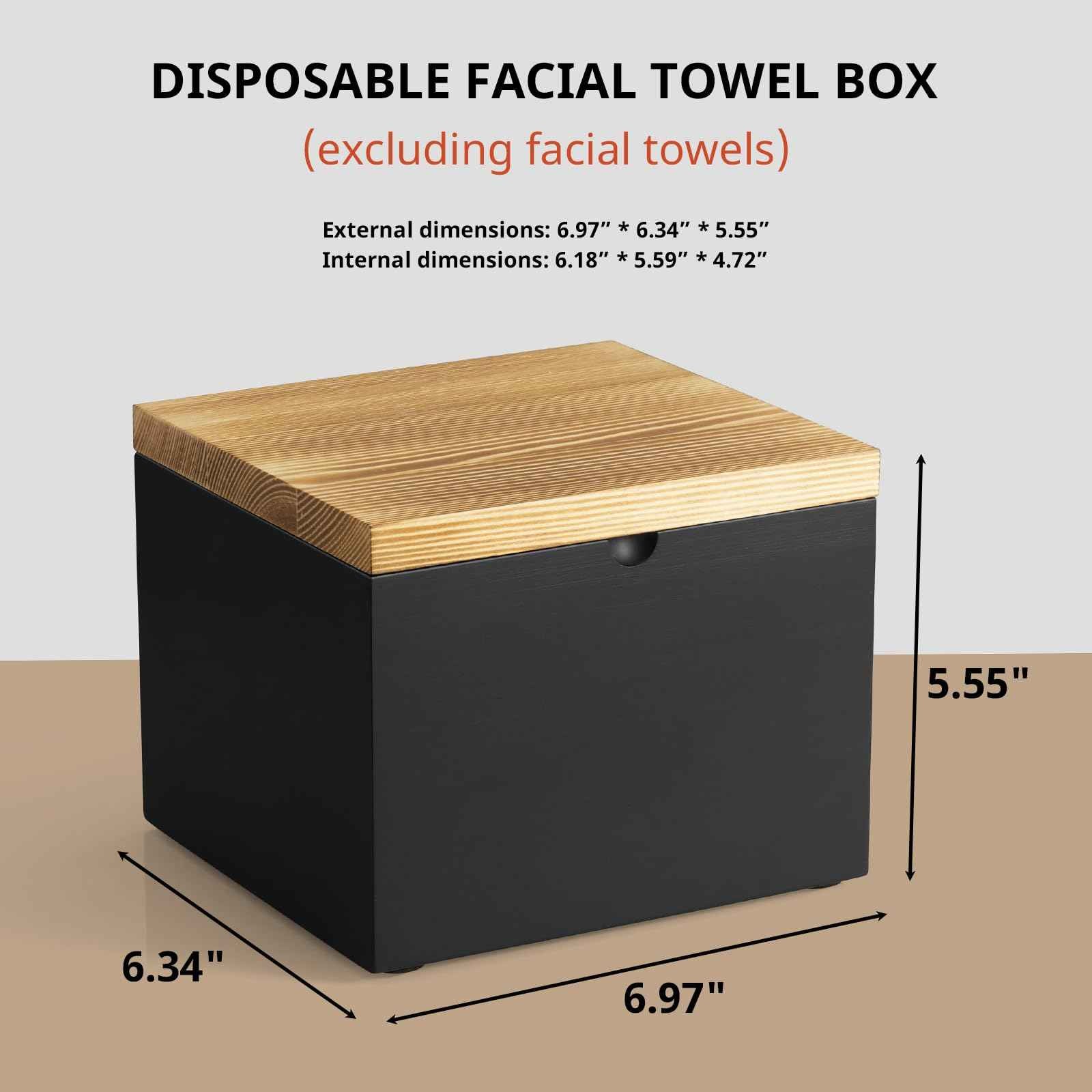 CMLKLZD Disposable Face Towel Holder, Wooden Box Compatible with Clean Towels XL(NOT Included), Black Container for Cleansing Facial Dry Wipes, Face Towelettes Bathroom Counter Storage