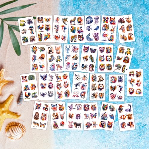 160 PCS Watercolor Animals Temporary Tattoos for Kids