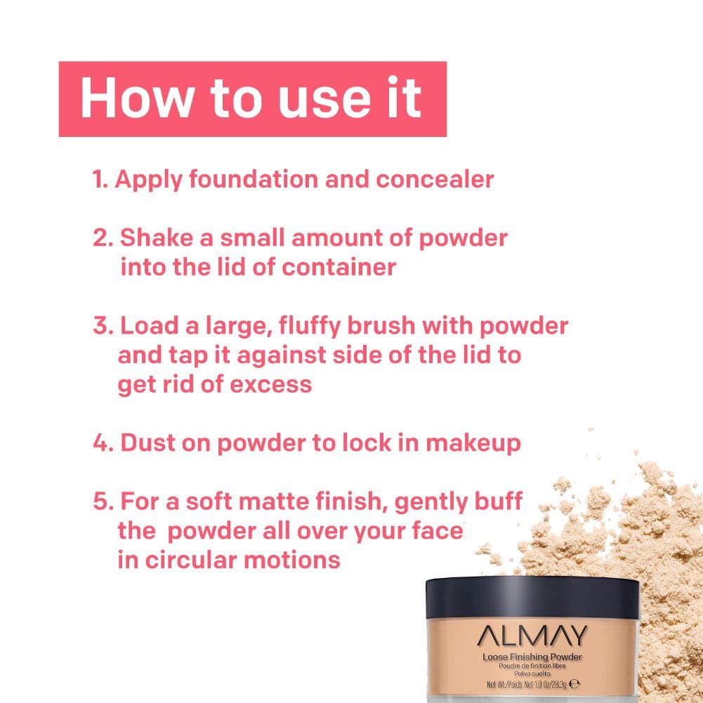 Almay Setting Powder, Face Makeup, Matte Loose Powder, Hypoallergenic, Cruelty Free, 100 Light, 1 Oz