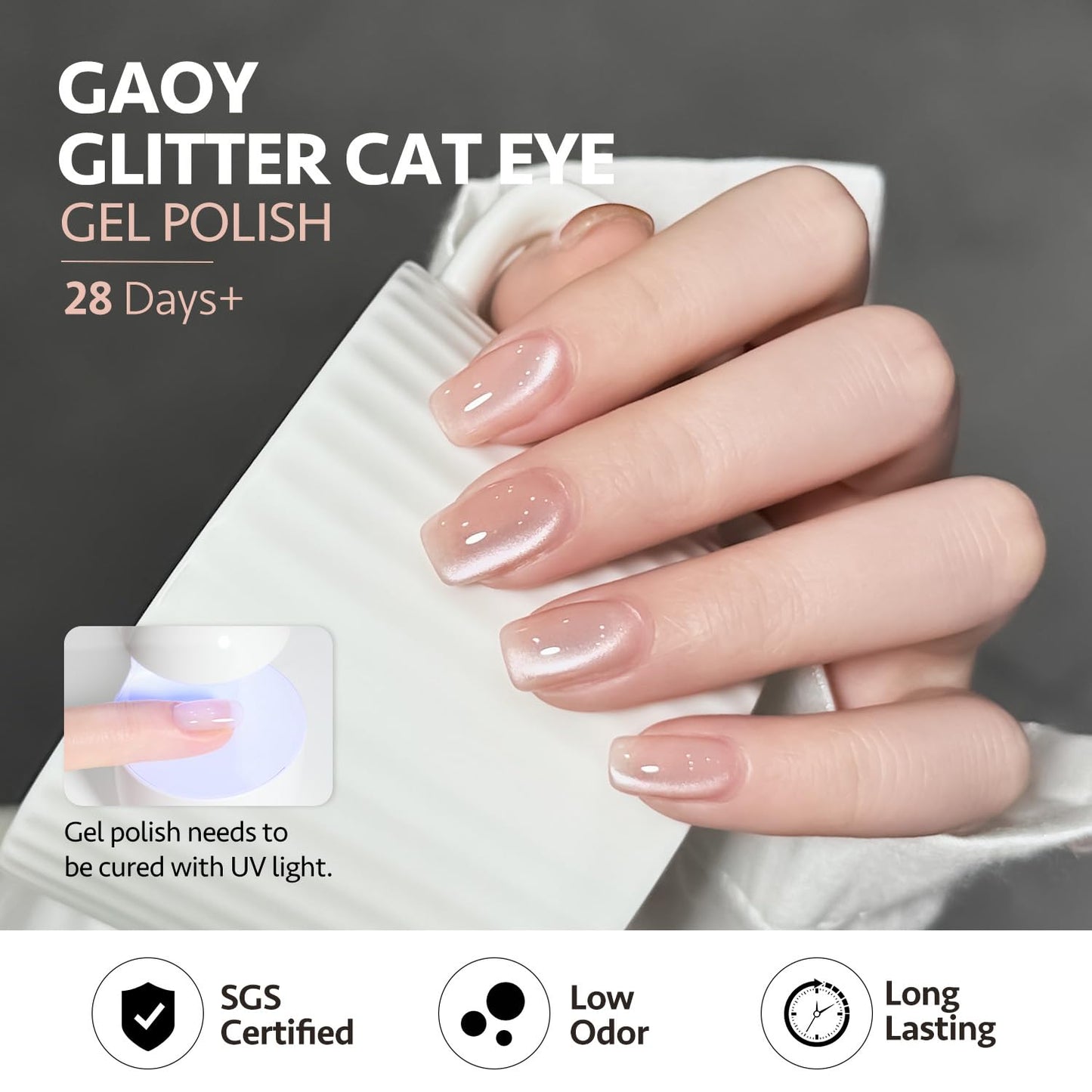 GAOY Glassy Cat Eye Gel Nail Polish, 16ml Glitter Holographic Nail Polish with Magnet, Reflective Translucent UV Gel, 2331 Sparkling Nude