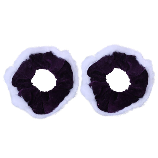 Velvet & Fur Hair Scrunchies for Women and Girls Set of 2 Purple