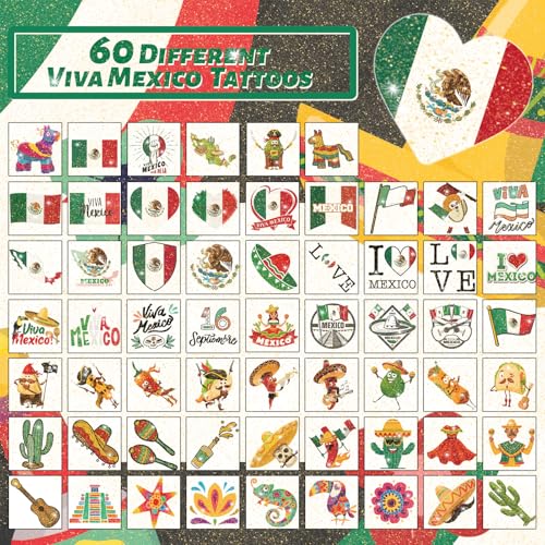 120 Pcs Mexican Independence Day Glitter Temporary Tattoos