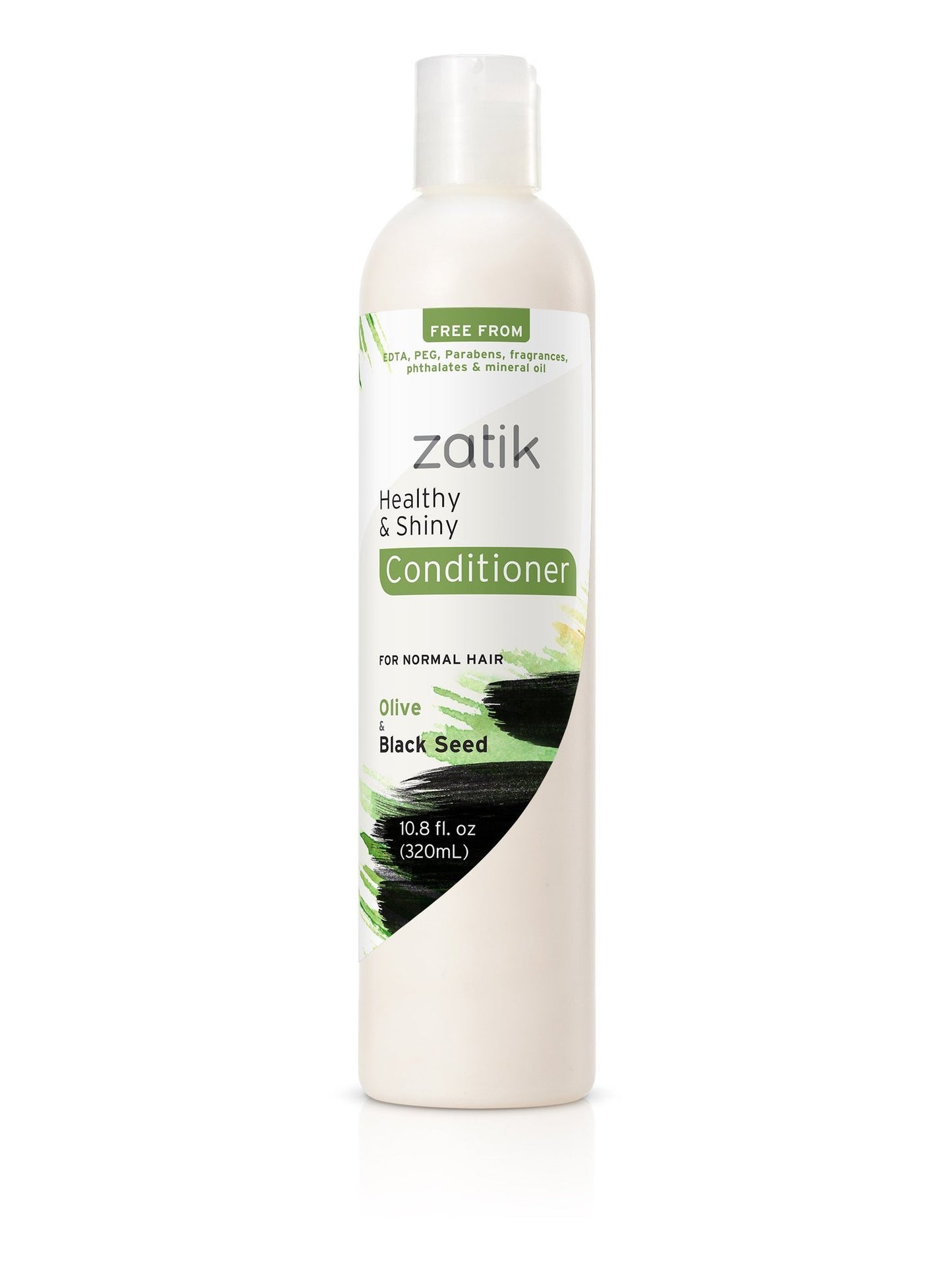 Zatik Naturals - Healthy and Shiny Conditioner with Olive and Black Seed, Vegan, Biodegradable, pH Balanced, FREE from EDTA, PEG, Parabens, fragrances, phthalates & mineral oil, 10.8 fl oz, 320ml