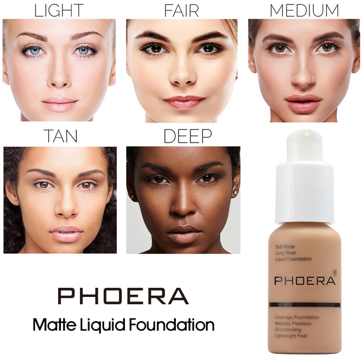 PHOERA Foundation,Natural Moisturizing Highlighting Matte Oil Control Flawless Concealer Foundation,Foundation Makeup,Full Coverage Foundation (105 Sand)