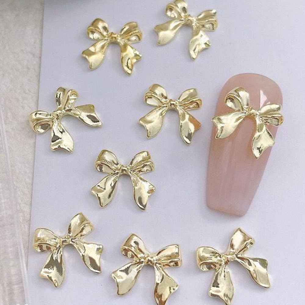 KACHIMOO 40pcs Bow Nail Charms - Gold & Silver Bowknots 3D Alloy Nail Art Bows