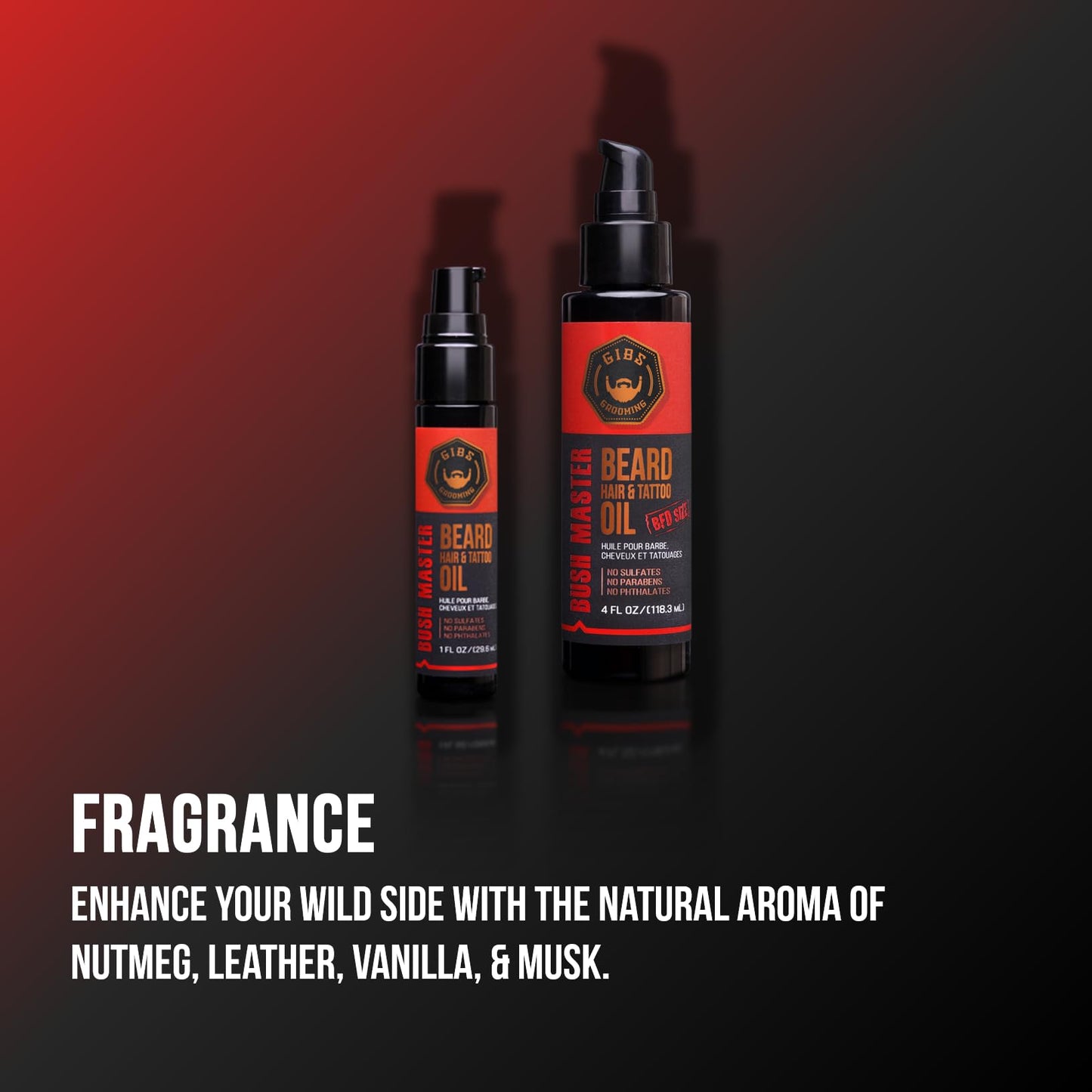 GIBS GROOMING Bush Master Beard, Hair & Tattoo Oil- All-Natural with Nutmeg, Leather, Vanilla & Musk Scent- Softens & Strengthens Beard Growth, Moisturizes Skin, 1 Fl Oz (Pack of 1)