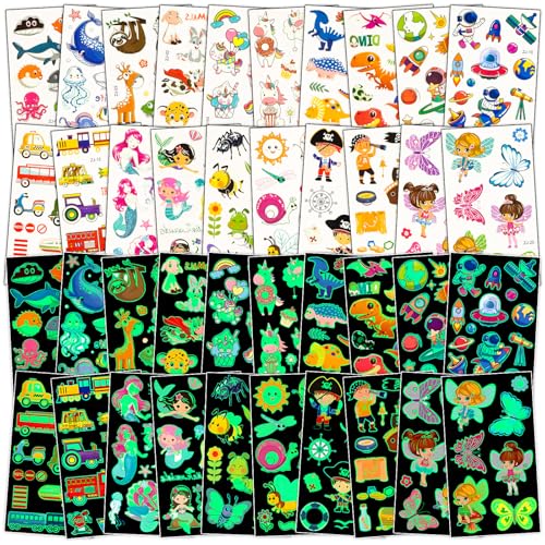 Habett Luminous Temporary Tattoos Set for Kids - 200+ Fun Designs