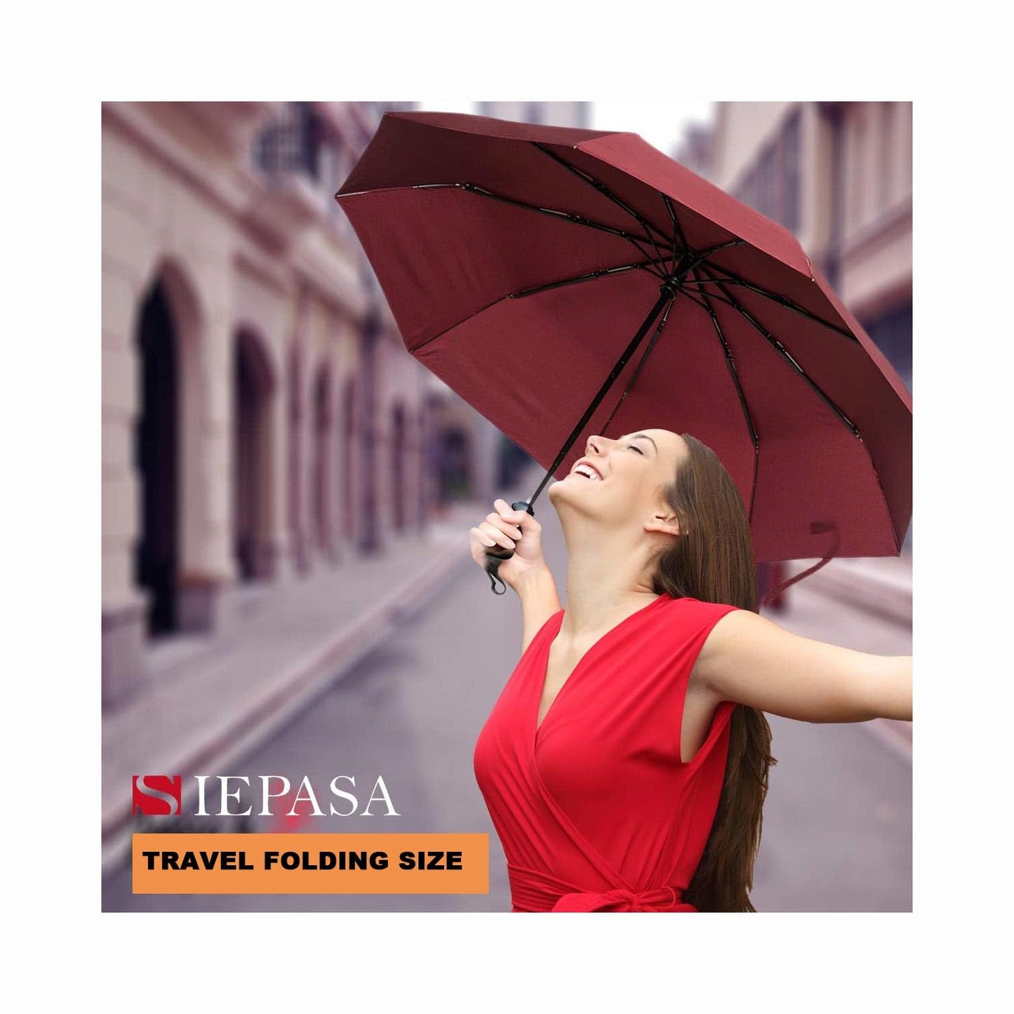 SIEPASA Windproof Travel Compact Umbrella-Automatic Umbrellas for Rain-Compact Folding Umbrella, Travel Umbrella Compact, Small Portable Windproof Umbrellas for Men Women Teenage. (Wine Red)