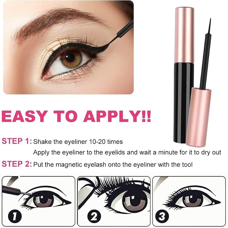 AOMIG Magnetic Eyelashes Kit with Waterproof Eyeliner, 5 Pairs