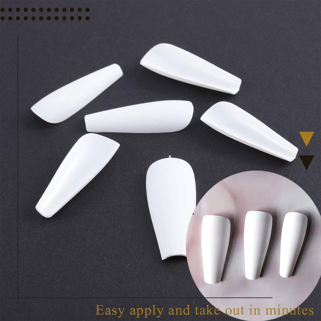 Gangel Pure White Matte False Nails Ballerina Fake Nail Artificial Full Cover Extra Long Fake Nails Coffin Acrylic Press on Nails for Women and Girls 24Pcs (WHITE)