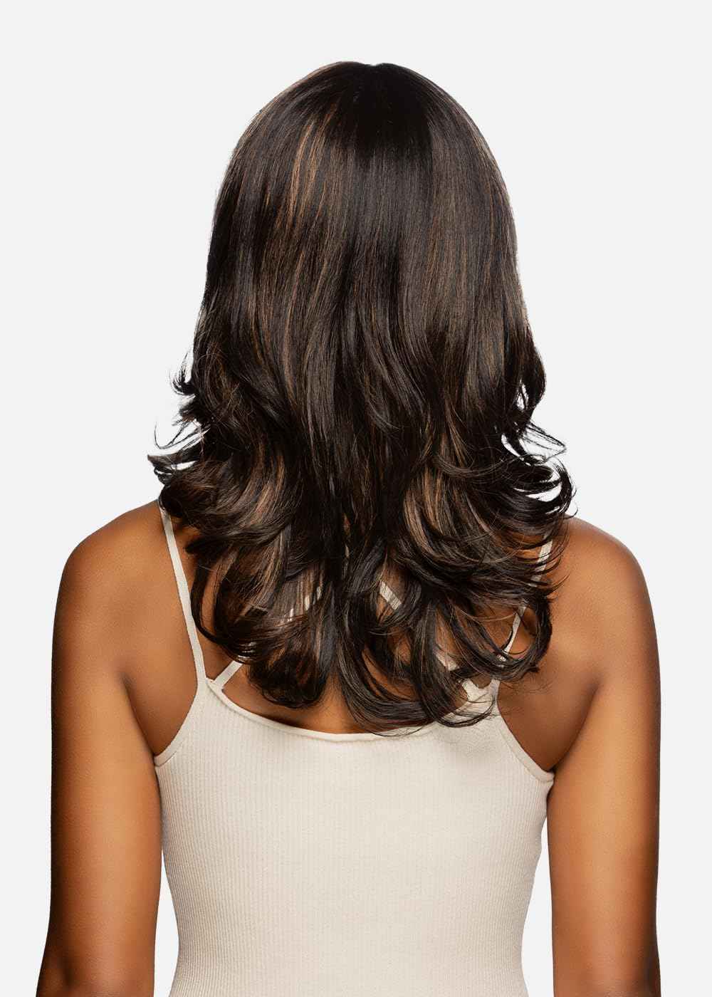Vivica A. Fox BRIE-V, Futura Synthetic Heat Resistant Fiber, Pure Comfort Cap, Straight Top Style with Layered Loose Curl Flip Full Wig (FS1B/33)