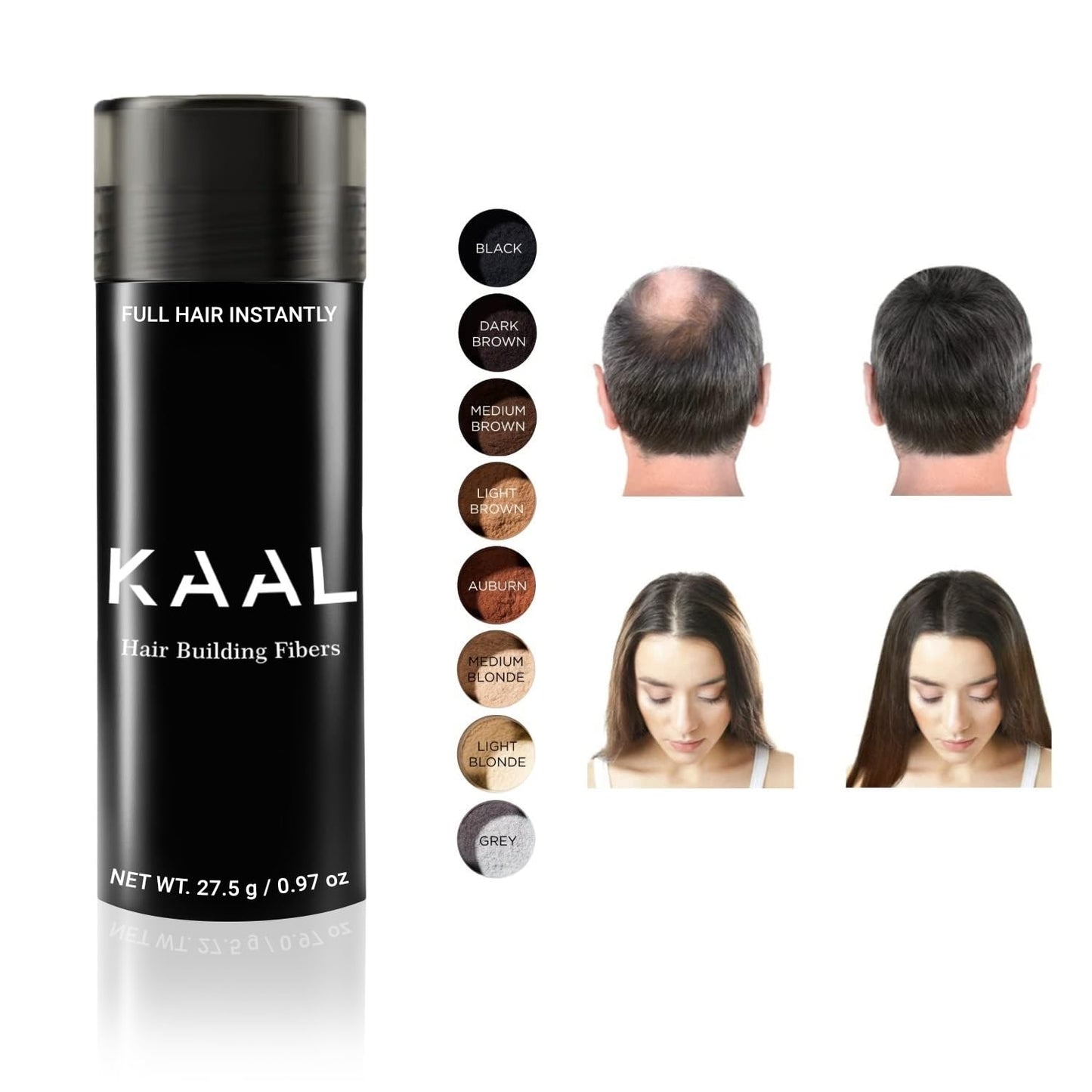 KAAL Hair Fiber, Hair Fibers for Thinning Hair for Women & Men, (0.97 oz, Dark Brown) Hair Building Fibers, Completely Conceals Hair Loss in 15 Sec - 8 Shades for Men Women, Instantly Thicker